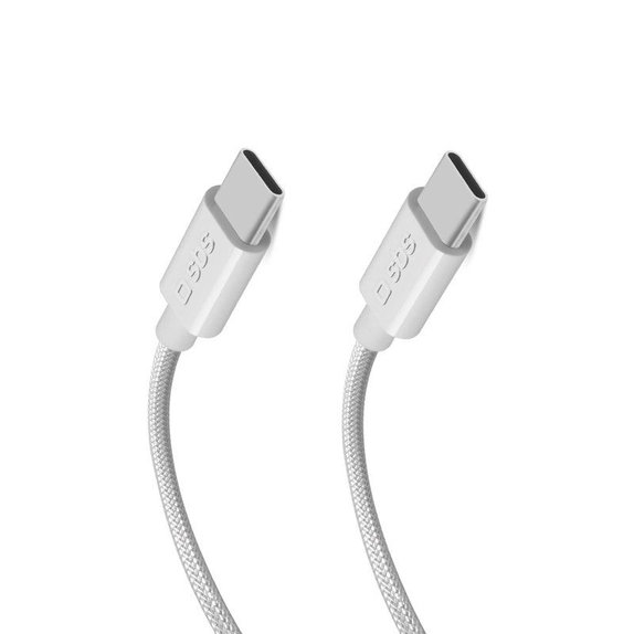 SBS - Geflochtenes Kabel USB-C/USB-C, PD, 100W, 1.5m, weiß