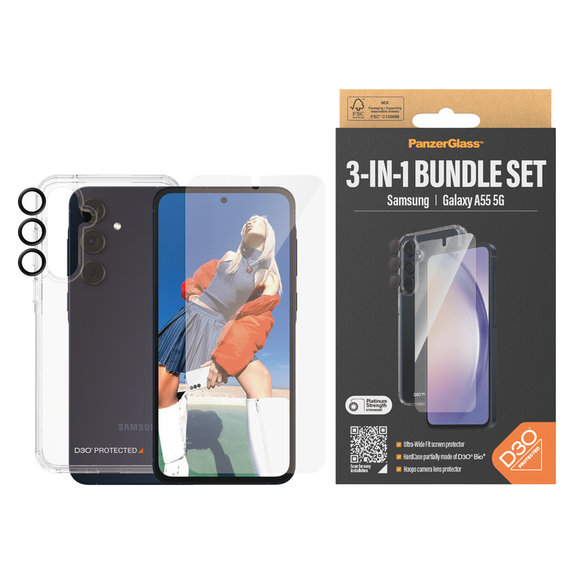 Bundle Hoops + Panzerglas UWF + Hard Case D3O für Samsung Galaxy A55 5G, PanzerGlass