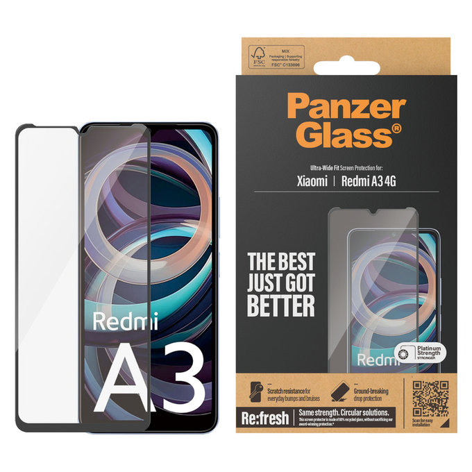 Panzerglas UWF AB für Xiaomi Redmi A3, Čierne, PanzerGlass
