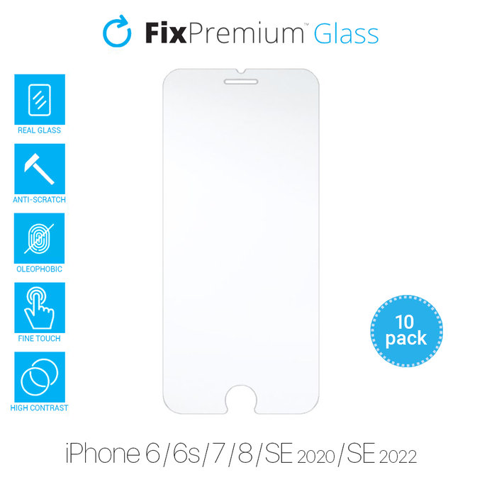 FixPremium Glass - Gehärtetes Glas für iPhone 6, 6s, 7, 8, SE 2020 und SE 2022 (10 Pack)