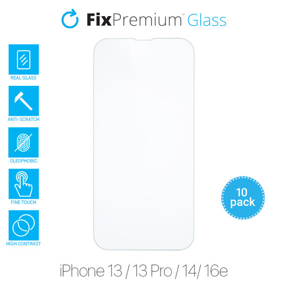 FixPremium Glass - Gehärtetes Glas für iPhone 13, 13 Pro, 14 und 16e (10 Pack)