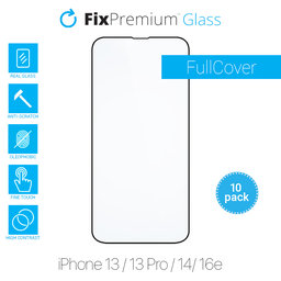 FixPremium FullCover Glass - Gehärtetes Glas für iPhone 13, 13 Pro, 14 und 16e (10 Pack)
