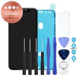 Apple iPhone 11 - LCD Display + Touchscreen Front Glas + Rahmen Refurbished + LCD Klebestreifen Sticker + Gehärtetes Glas + Werkzeugsatz - Multipack