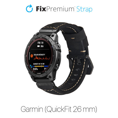 FixPremium - Lederarmband für Garmin (QuickFit 26mm), schwarz