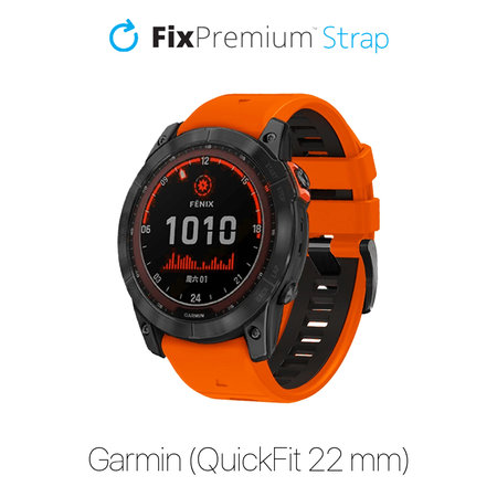 FixPremium - Zweifarbiges Silikonarmband für Garmin (QuickFit 22mm), orange