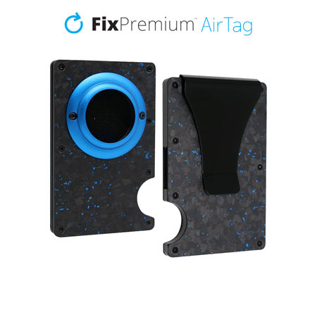 FixPremium - AirTag Carbon Geldbörse mit Clip, blau