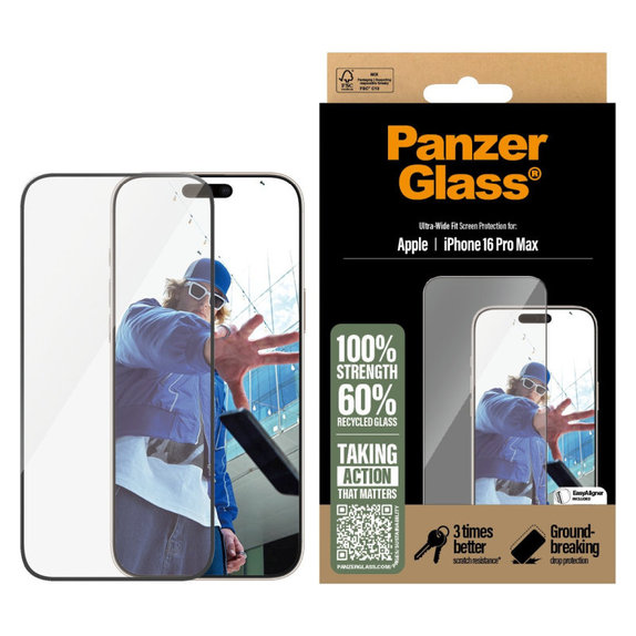 Schutzglas UWF mit Applikator für iPhone 16 Pro Max, Schwarz, PanzerGlass