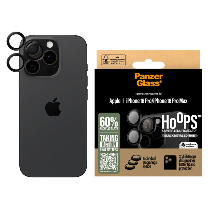 Hoops Kameraobjektivschutz für iPhone 16 Pro Max/16 Pro, Schwarz, PanzerGlass
