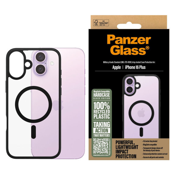 Hülle HardCase mit MagSafe für iPhone 16 Plus, schwarz, PanzerGlass