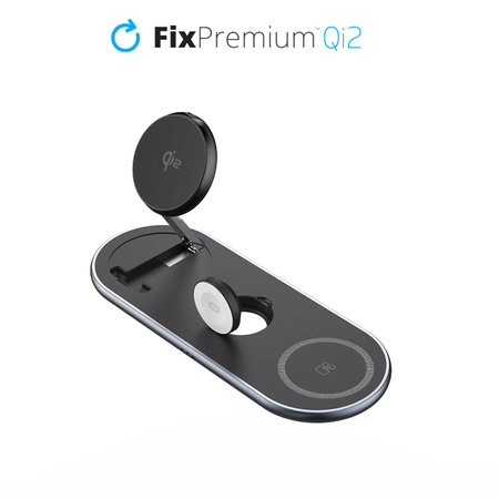 FixPremium - Ladeständer mit Qi2 pre iPhone, Apple Watch und AirPods, schwarz