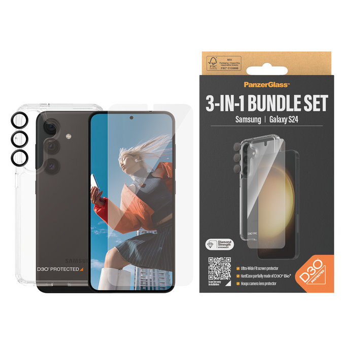 Bundle Hoops + Panzerglas UWF + Hard Case D3O für Samsung Galaxy S24, PanzerGlass