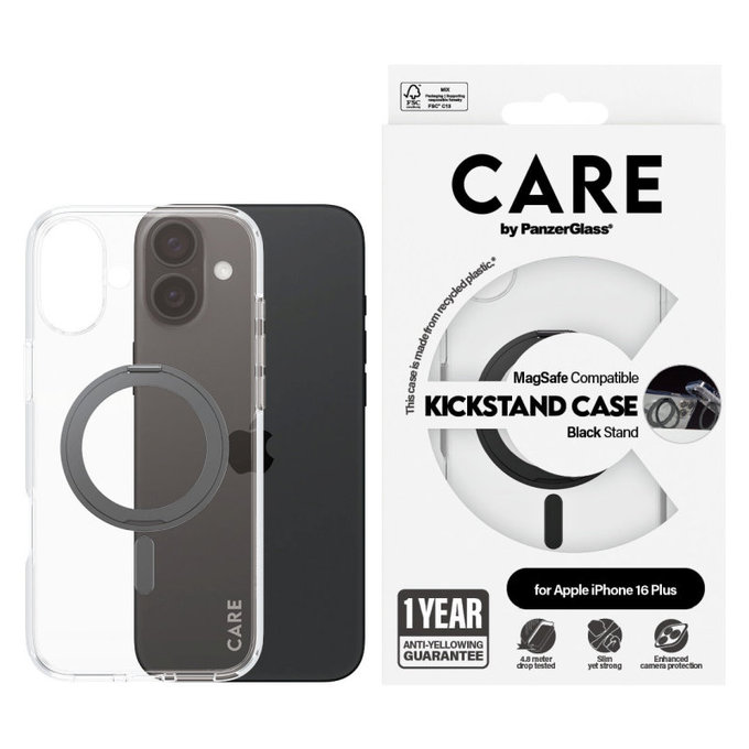 Kickstand Hülle mit MagSafe für iPhone 16 Plus, Schwarz, CARE