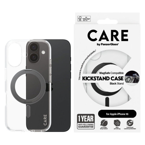 Kickstand Hülle mit MagSafe für iPhone 16, Schwarz, CARE