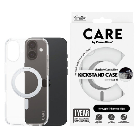 Kickstand Hülle mit MagSafe für iPhone 16 Plus, Silber, CARE