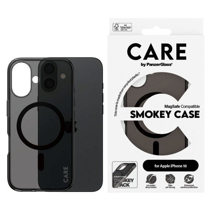 Smokey Hülle mit MagSafe für iPhone 16, Schwarz, CARE