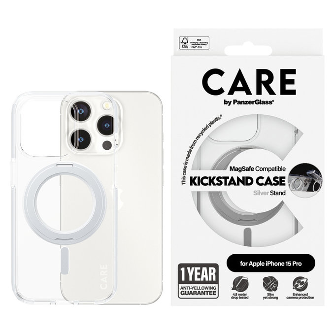 Hülle Kickstand mit MagSAFE by PanzerGlass für iPhone 15 Pro, Silber, PanzerGlass