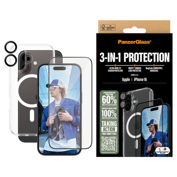 Bundle 3-in-1 Hoops + UWF Panzerglas + Hard Case für iPhone 16, PanzerGlass