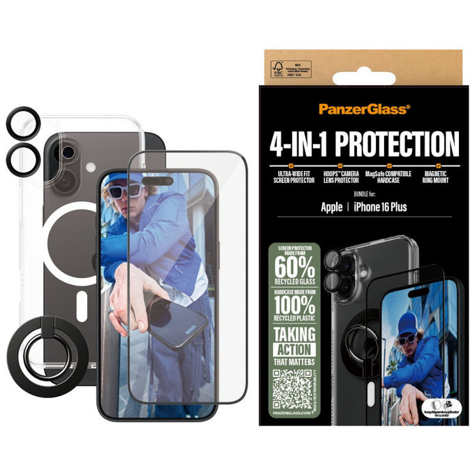 Bundle Hoops + UWF Panzerglas + Hard Case + Magnetic Ring Mount für iPhone 16 Plus, PanzerGlass