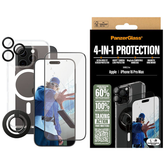 Bundle Hoops + UWF Panzerglas + Hard Case + Magnetic Ring Mount für iPhone 16 Pro Max, PanzerGlass