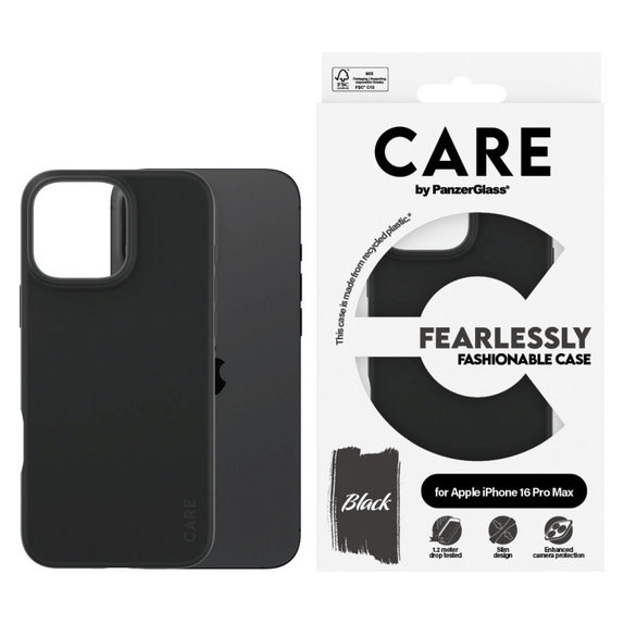 Fearlessly Hülle für iPhone 16 Pro Max, Schwarz, CARE