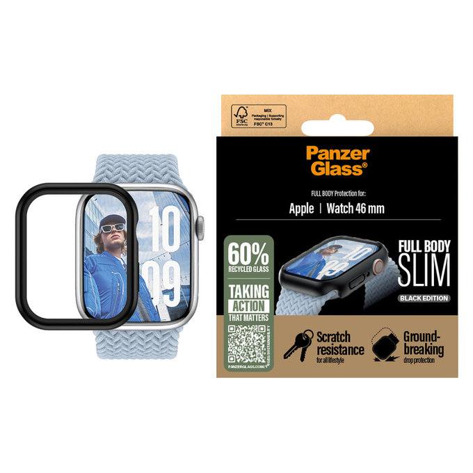 Panzerglas Full Body Slim für Apple Watch 11/10 46 mm, Schwarz, PanzerGlass