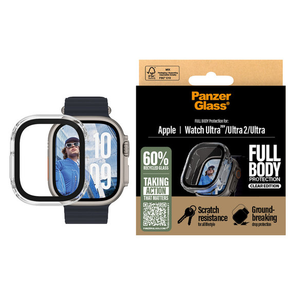 Panzerglas Full Body für Apple Watch Ultra 2024/Ultra 2/Ultra, Klar, PanzerGlass
