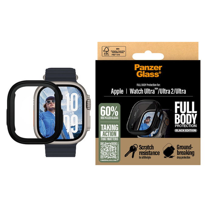 Panzerglas Full Body für Apple Watch Ultra 2024/Ultra 2/Ultra, Schwarz, PanzerGlass