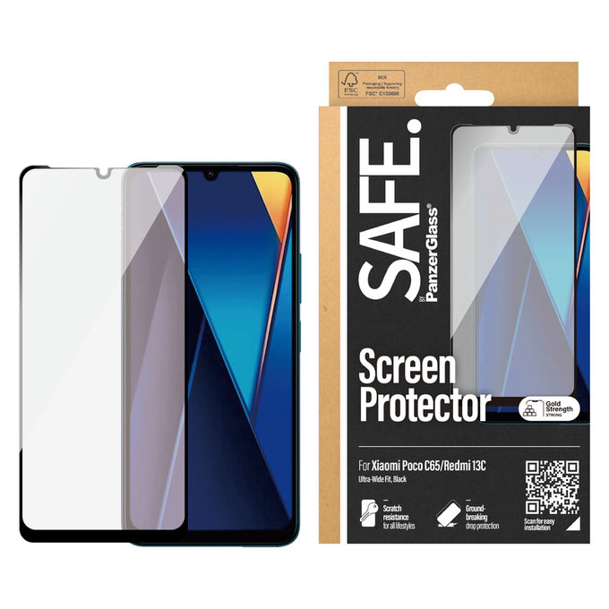 Panzerglas UWF für Xiaomi Redmi 13C 5G, Schwarz, SAFE by PanzerGlass