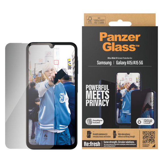 Panzerglas UWF Privacy mit Applikator für Samsung Galaxy A15/A15 5G, Schwarz, PanzerGlass