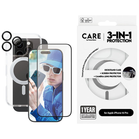 Bundle Hoops Ceramic + UWF Ceramic Panzerglas + Kickstand Hülle für iPhone 16 Pro, CARE