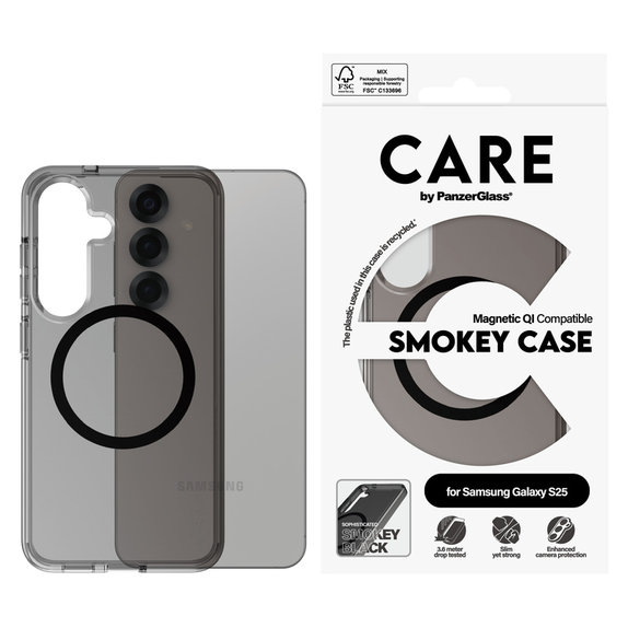 Hülle Smokey mit schwarzem QI für Samsung Galaxy S25, Schwarz, PanzerGlass