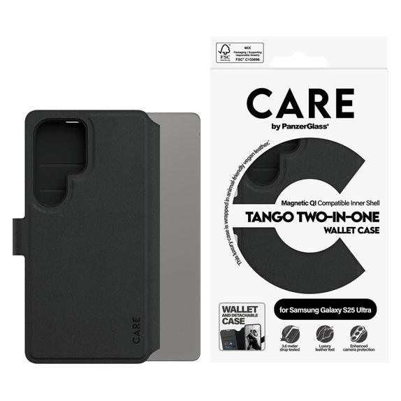 Hülle Wallet Tango Two-In-One mit QI für Samsung Galaxy S25 Ultra, Schwarz, PanzerGlass