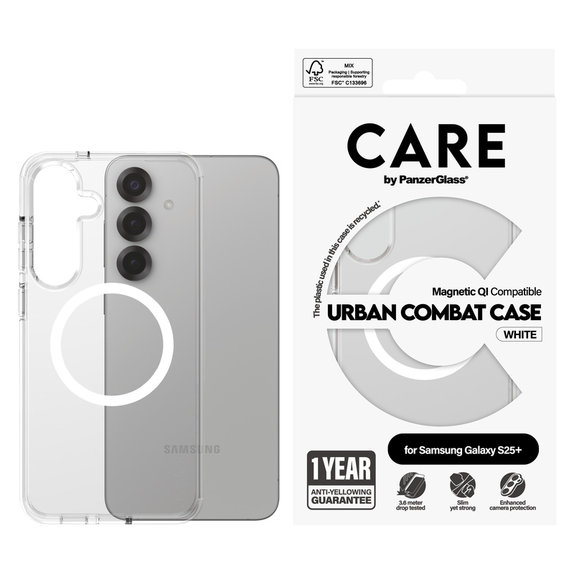 Hülle Urban Combat mit weißem QI für Samsung Galaxy S25+, Transparent, PanzerGlass