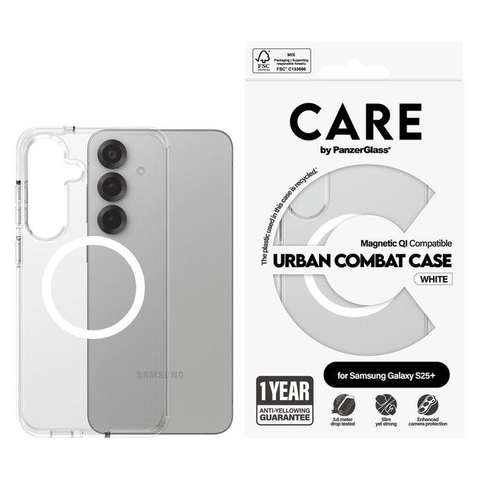 Hülle Urban Combat mit weißem QI für Samsung Galaxy S25+, Transparent, PanzerGlass
