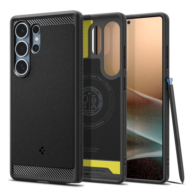 Spigen - Hülle Rugged Armor mit MagSafe für Samsung Galaxy S25 Ultra, Matte Black