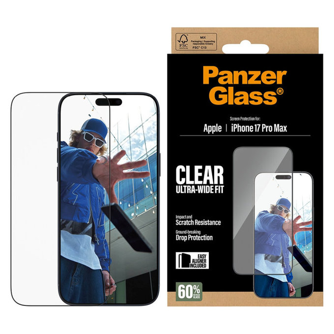 UWF Panzerglas mit Applikator für iPhone 17 Pro Max, Schwarz, PanzerGlass