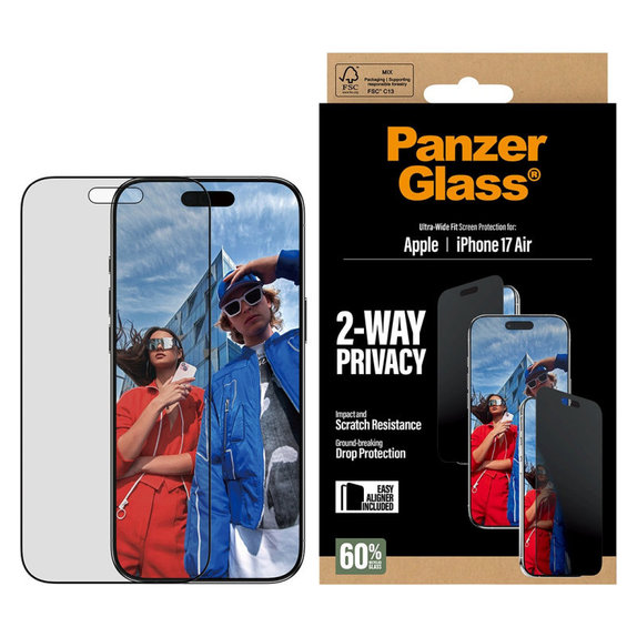 Schutzglas UWF 2-Way Privacy mit Applikator für iPhone 17 Air, Schwarz, PanzerGlass