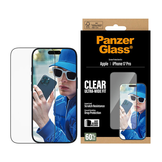 UWF Panzerglas mit Applikator für iPhone 17 Pro, Schwarz, PanzerGlass