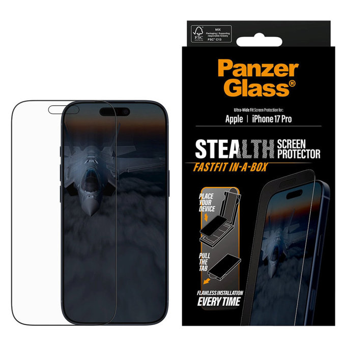 Schutzglas UWF Stealth mit Fastfit für iPhone 17 Pro, Schwarz, PanzerGlass