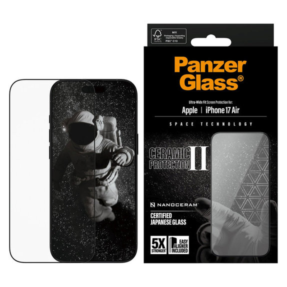 Schutzglas UWF Ceramic II mit Applikator für iPhone 17 Air, Schwarz, PanzerGlass