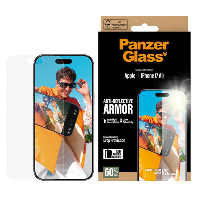 Schutzglas Anti-Reflective mit Applikator für iPhone 17 Air, Schwarz, PanzerGlass