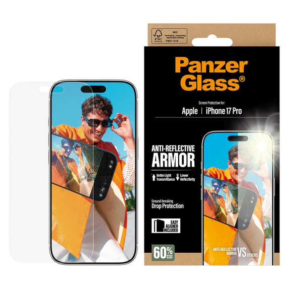 Schutzglas Anti-Reflective mit Applikator für iPhone 17 Pro, Schwarz, PanzerGlass
