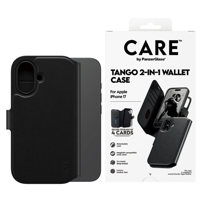 Wallet Tango Two-In-One Hülle mit MagSafe für iPhone 17, Schwarz, CARE