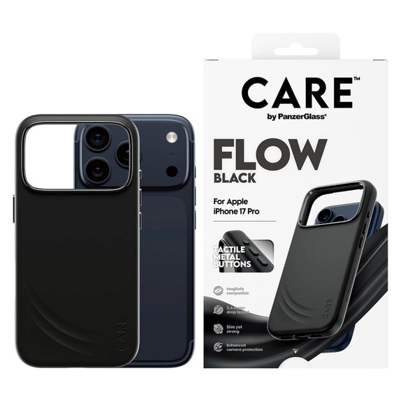 FLOW Hülle mit MagSafe für iPhone 17 Pro, Schwarz, CARE
