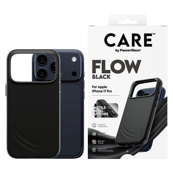 FLOW Hülle mit MagSafe für iPhone 17 Pro, Schwarz, CARE