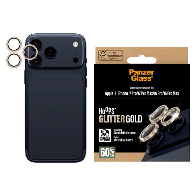 Kameralinsenschutz Hoops für iPhone 17 Pro Max/17 Pro/16 Pro Max/16 Pro, Glitter Gold, PanzerGlass