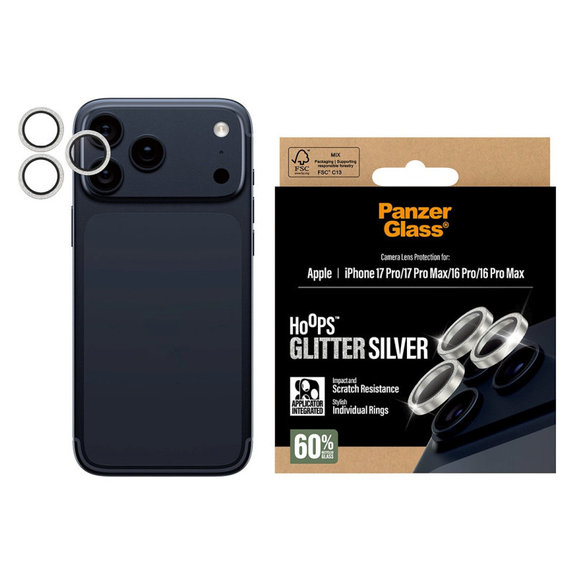 Kameralinsenschutz Hoops für iPhone 17 Pro Max/17 Pro/16 Pro Max/16 Pro, Glitter Silver, PanzerGlass