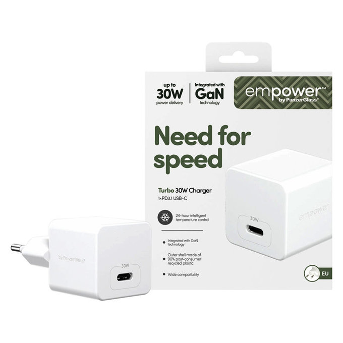 Reiseadapter Grand Prix USB-C, GaN, 30 W PD, silberweiß, empower