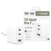 Reiseadapter Grand Prix 2x USB-C/USB-A, GaN, 70 W PD, Silberweiß, empower