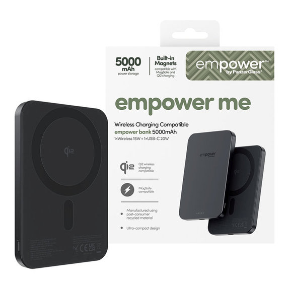 Kabellose PowerBank 5000 mAh, 20 W, kompatibel mit MagSafe, Qi2/USB-C, Space Black, empower